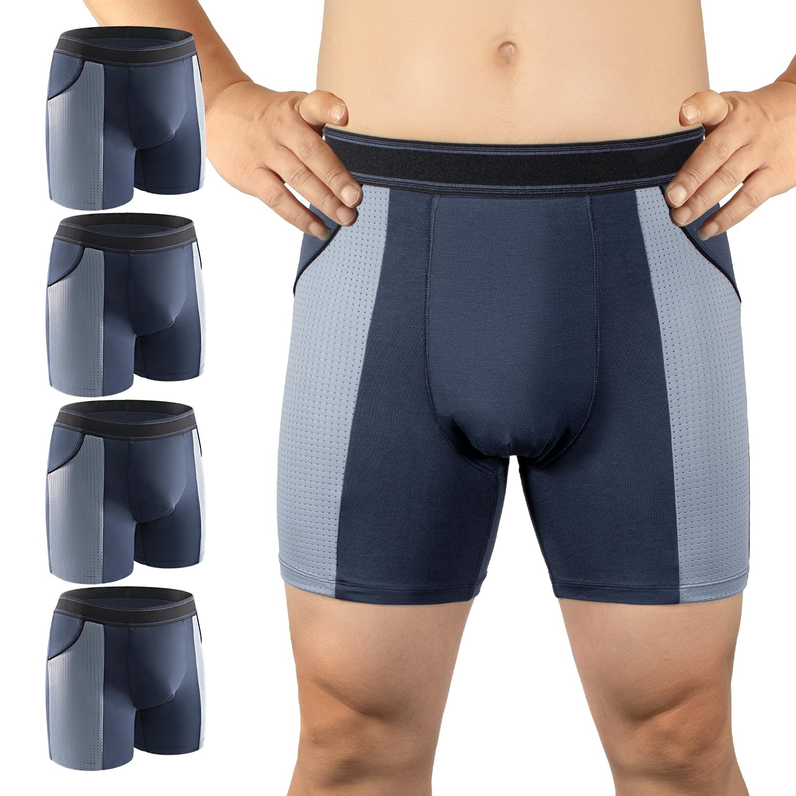 Carer Incontinence Underwear for Men Boxer Shorts 4 Blue, M