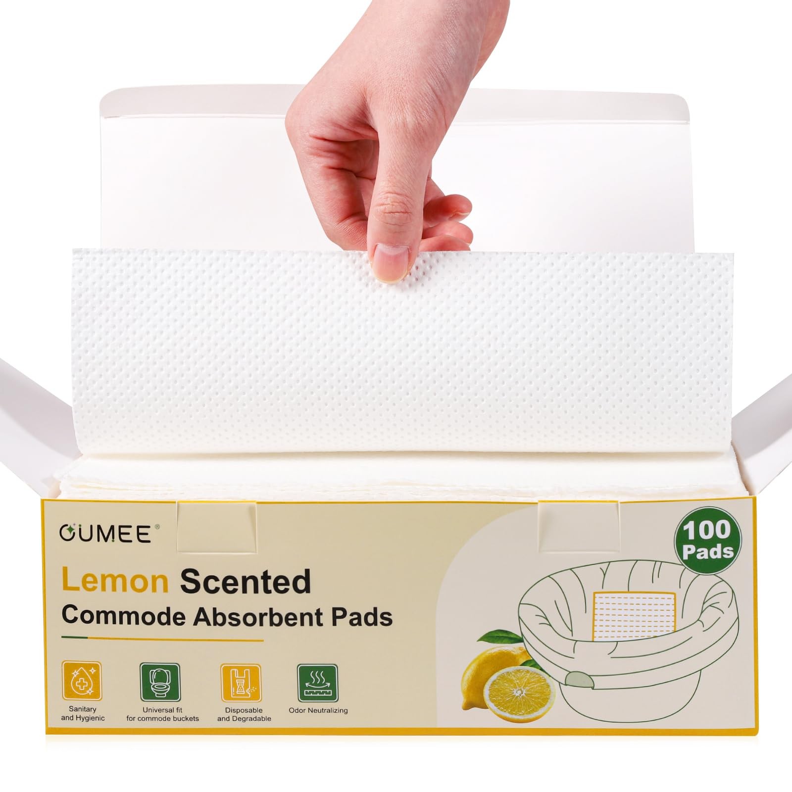100 PCS Lemon Scented Absorbent Commode Pad Bedside Bucket Liner, Potty Gel Pad