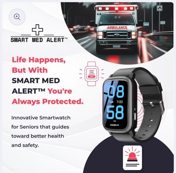 Smart Med Medical Alert Rectangular Smart Watch For Seniors | Fall Detection