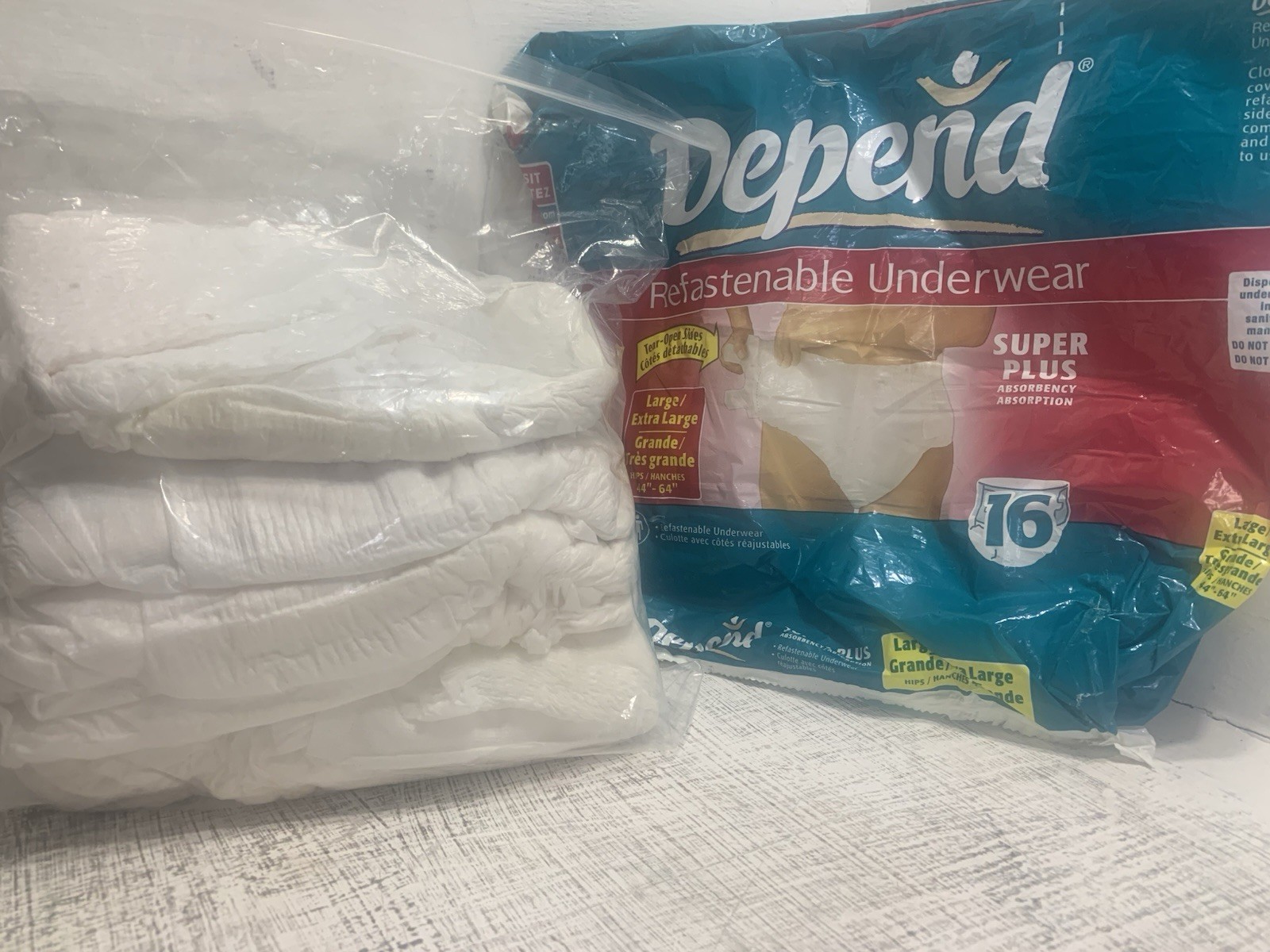 Six Vintage Large Depends Refastenable Briefs Bag Not Included