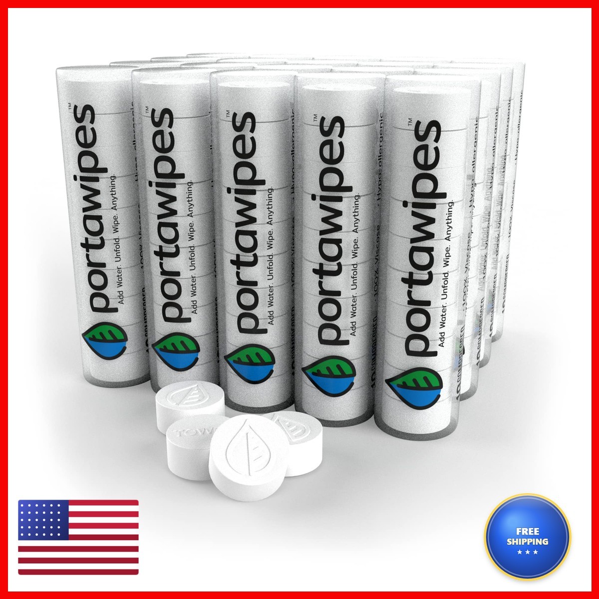 Portawipes Compressed Toilet Paper Tablets 200 Pack with 20 Carrying Cases
