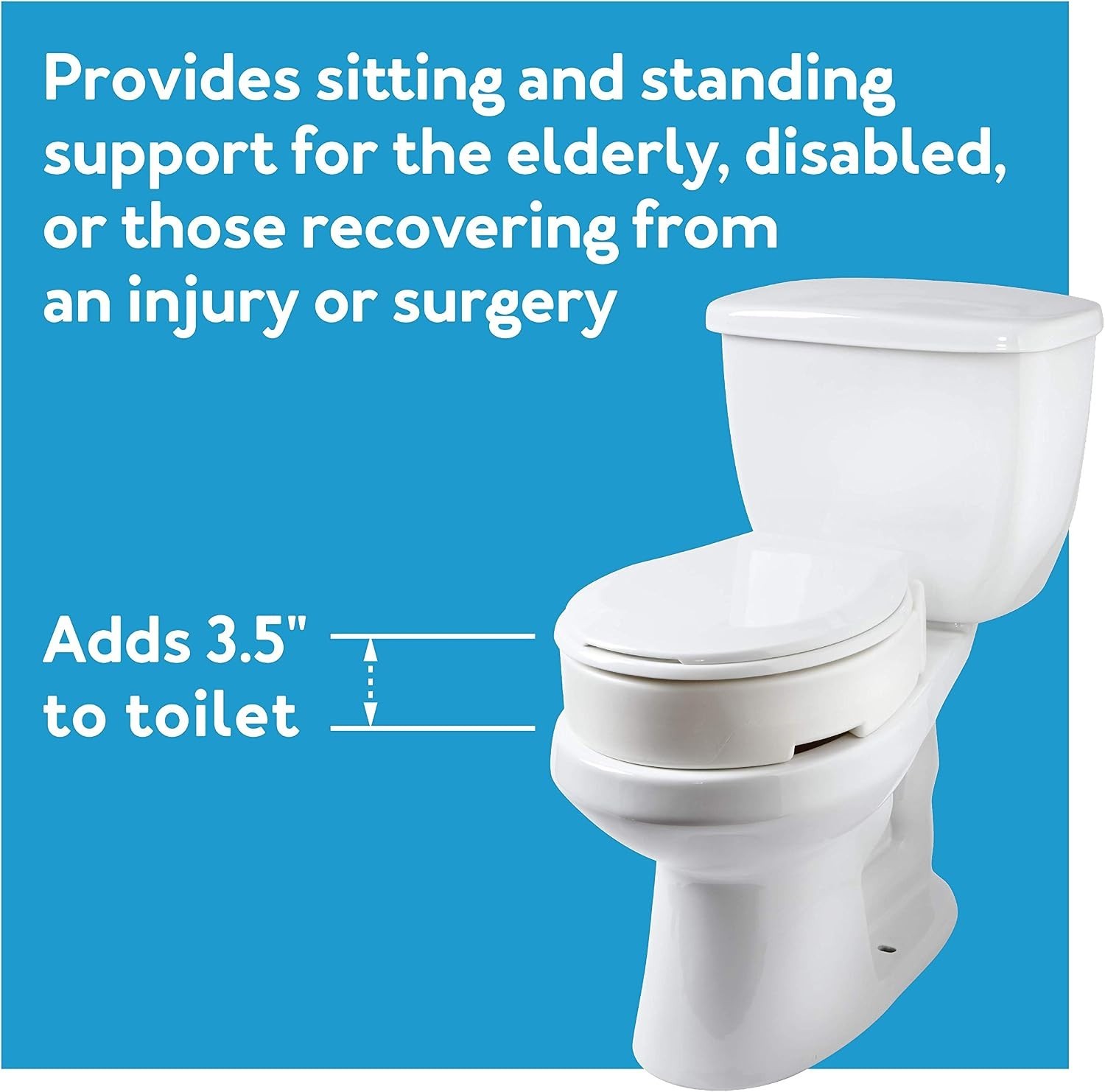 Carex Hinged Elongated Raised Toilet Seat Riser Adds 3.5 Inches 300LB (1575)