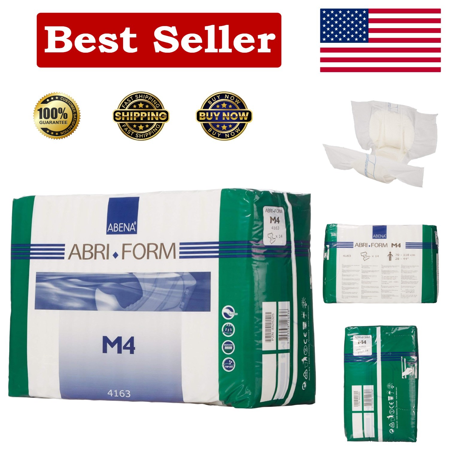Medium Abri-Form Comfort Diapers – Plastic-Backed, High Absorption, 42 Count