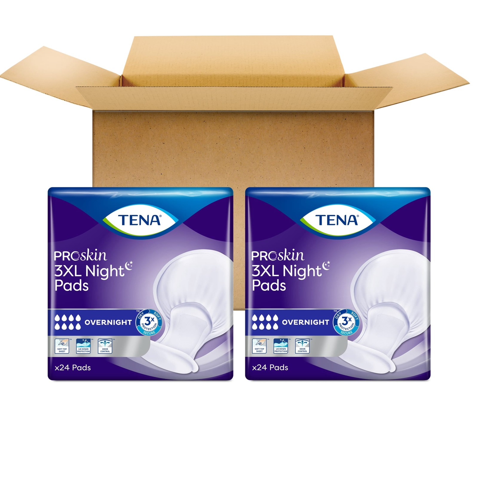 Tena ProSkin 3XL Incontinence Pads for Women and Men, Overnight Absorbency, 48