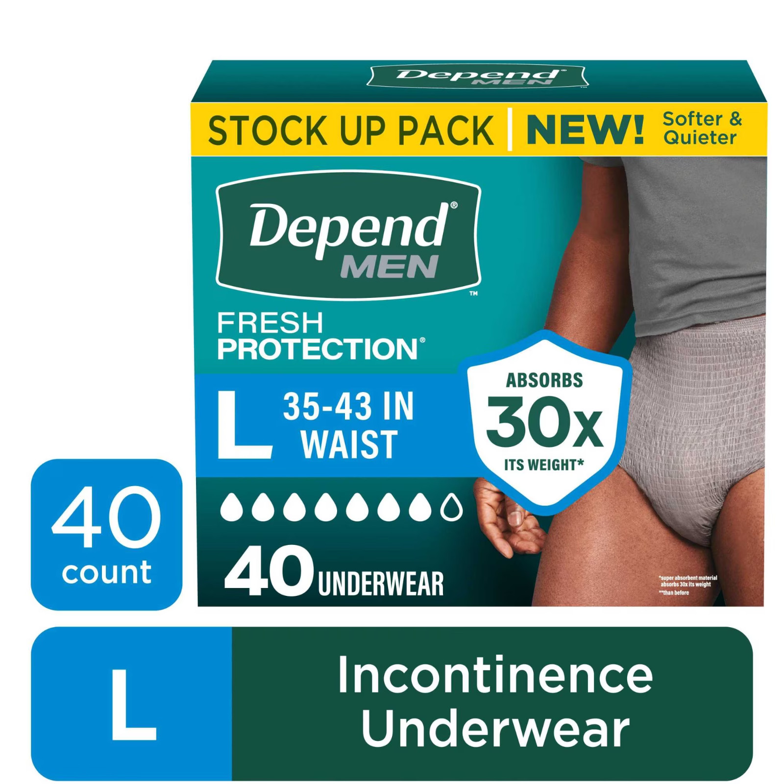 Depend Fresh Protection Underwear for Men Large 40 Ct Incontinence