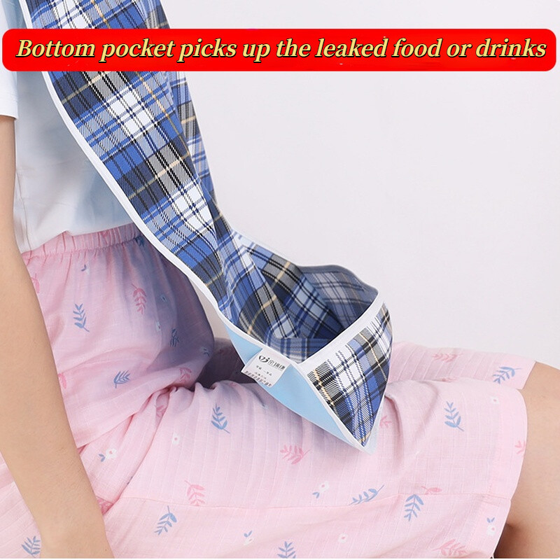 1PC Adult Checked Mealtime Bib Protector Waterproof Elder Dining Aid Apron Plaid
