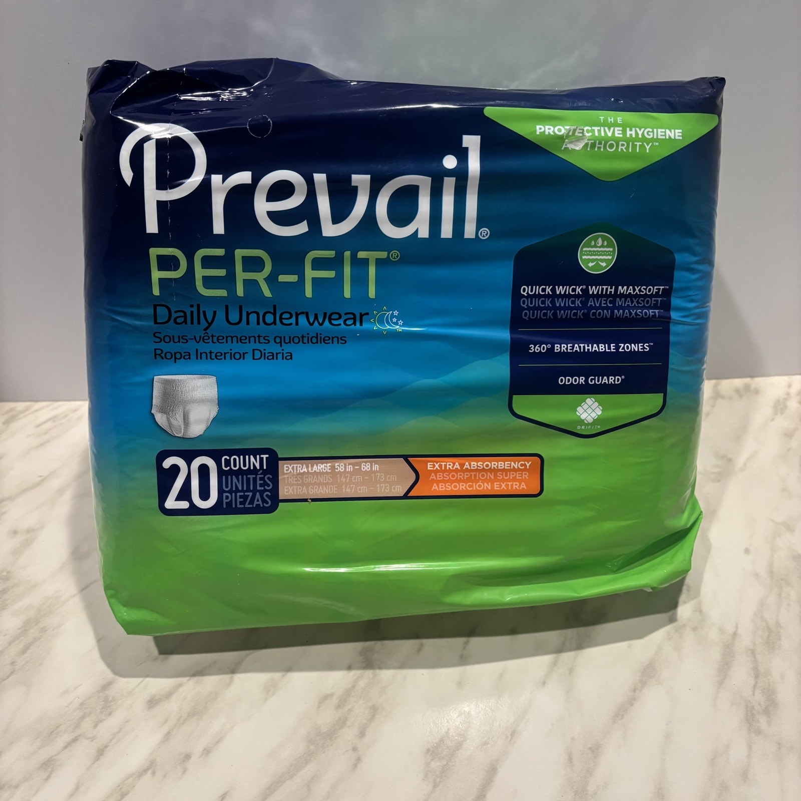 80ct Case PREVAIL Adult Diapers Per Fit Daily Underwear Size XL 58” to 68” 4×20