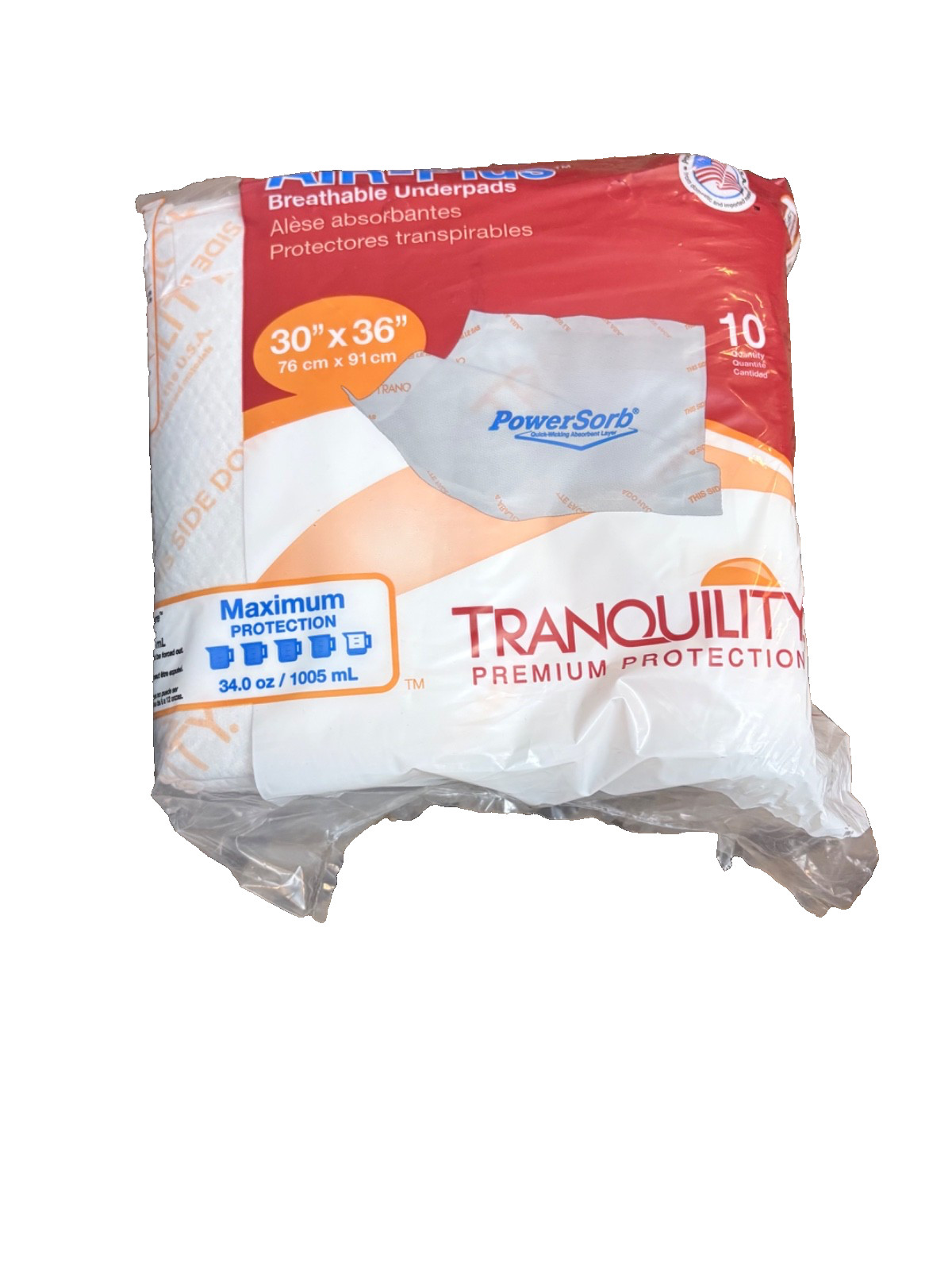 Tranquility AIR-Plus Underpad, 30 X 36 Inch Heavy Absorbency, Pack of 10