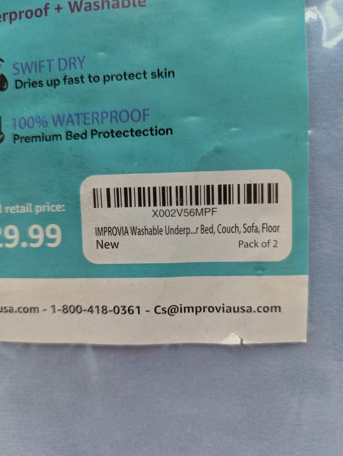 Underpads Washable Reusable Waterproof Urinary Incontinence (2) 34×36 Improvia