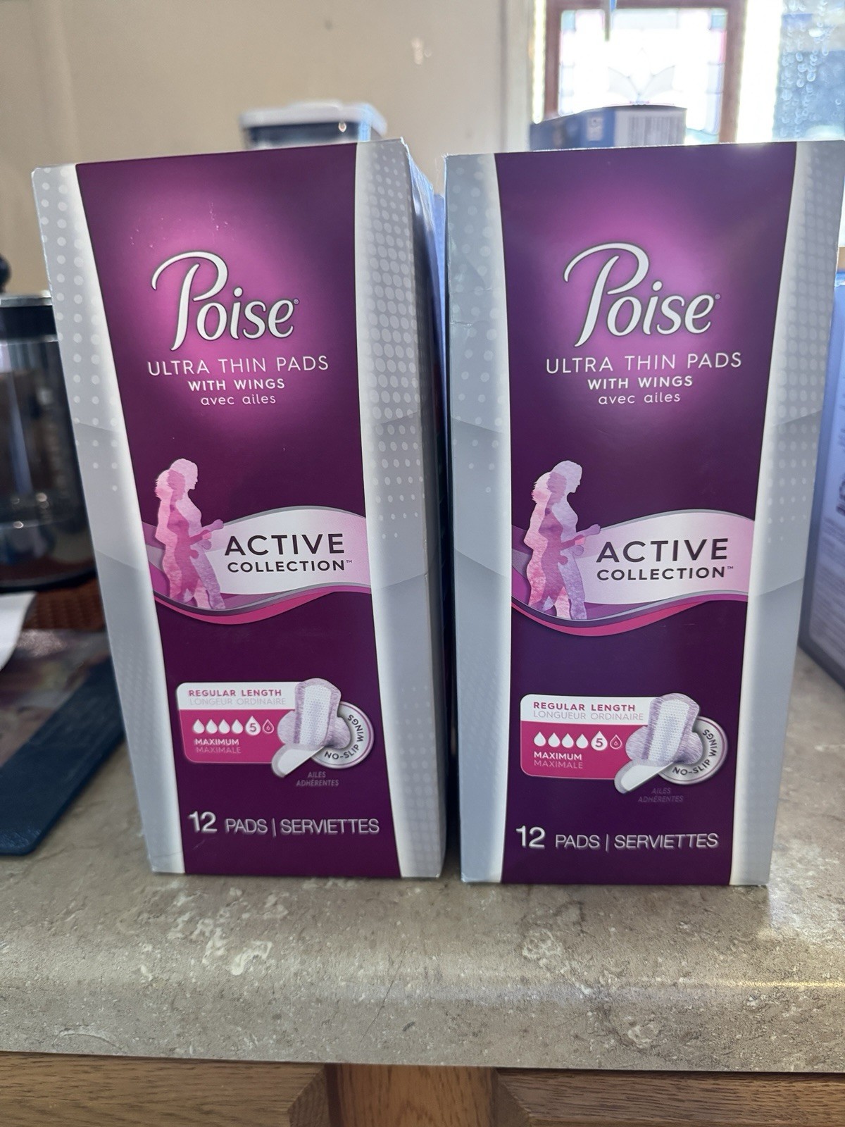 2 UNOPENED boxes Poise Active Collection Ultra Thin w/Wings Reg Level 5 Maximum