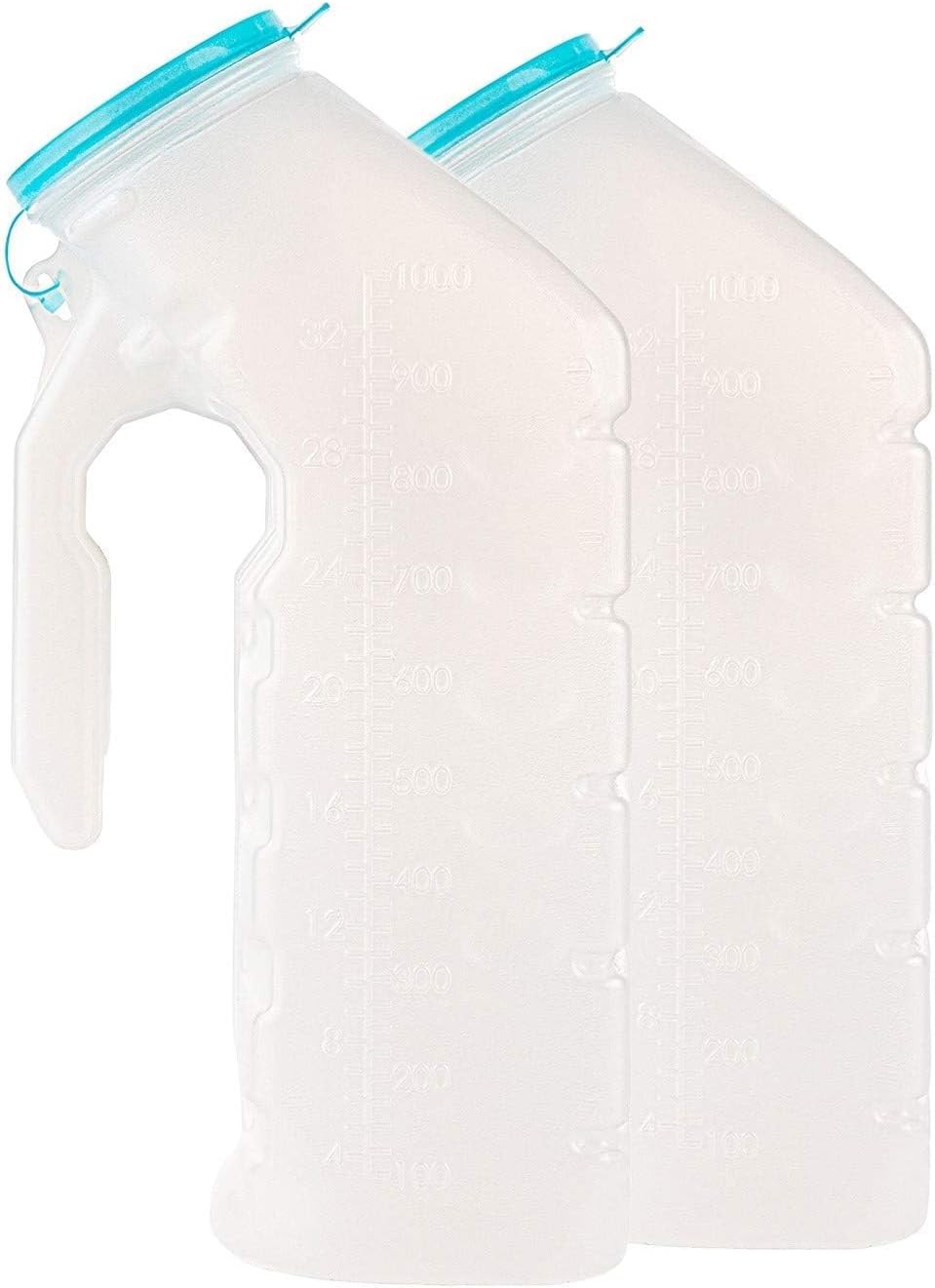 Male Urinal with Glow in The Dark Lid (2 Bottles) 32 Oz Urine Bottles for Men –