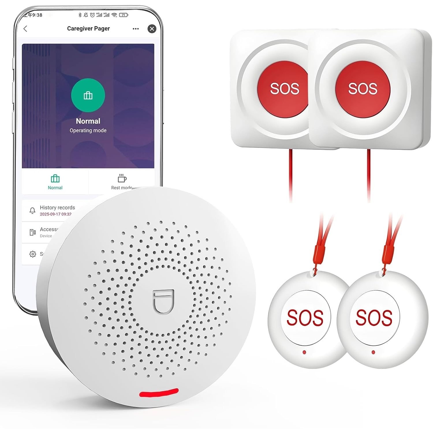 WiFi Caregiver Pager & Call Button With App Alerts, No Monthly Fee, 4 SOS Call
