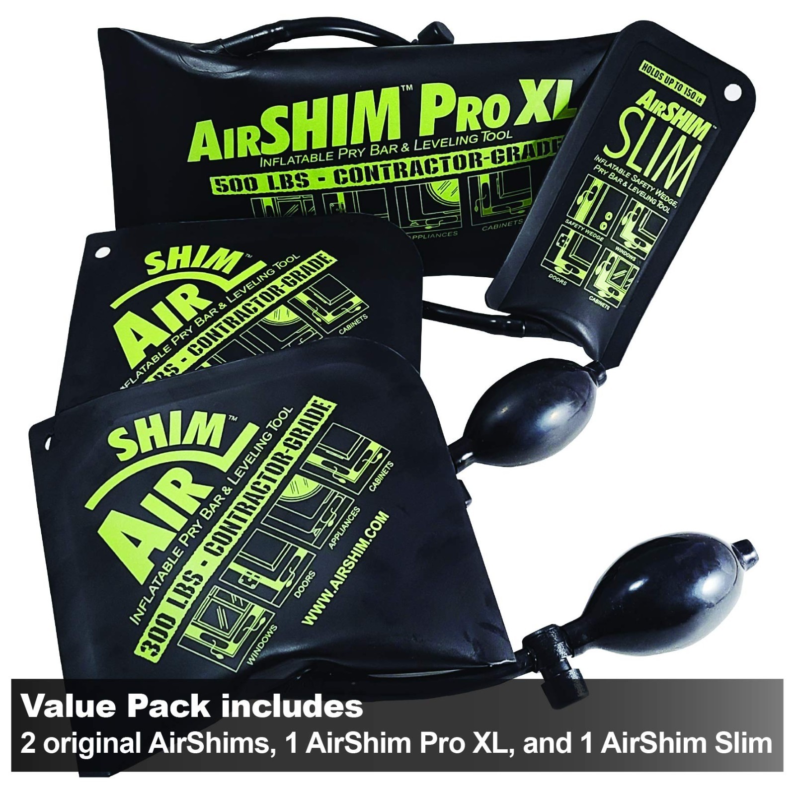 Inflatable Pry Bars & Leveling Tools Set – 4-Pc AirShim Wedges for Contractors