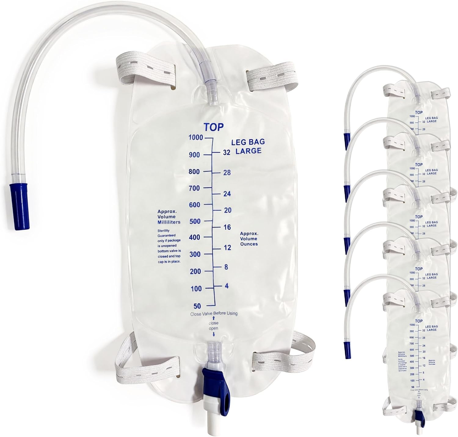 Carbou 6 Pack 1000ml Urinary Leg Bags, Anti-Reflux Foley Drainage Bags