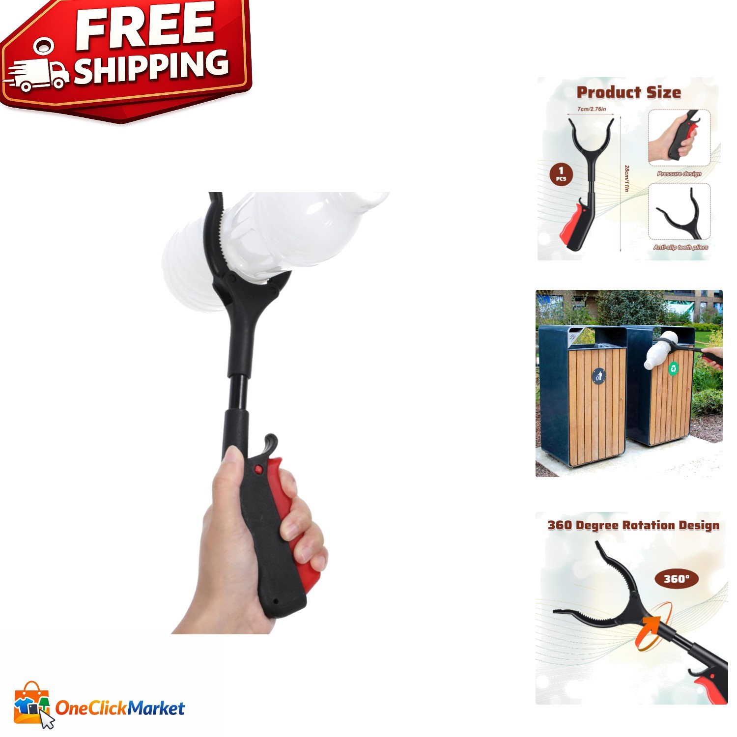 Durable 11″ Anti-Slip Grabber Tool with 360° Rotation – 2 Pack for Mobility Aid