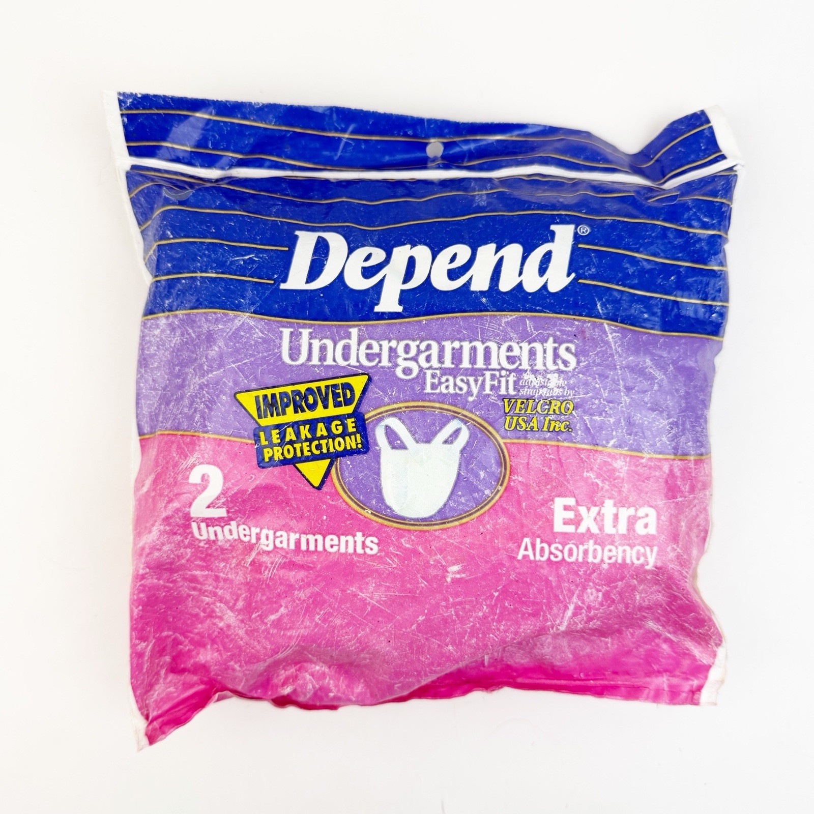 Vintage Depend Undergarments EasyFit Adult Diapers Hook Loop 2 Pack 1996 NOS