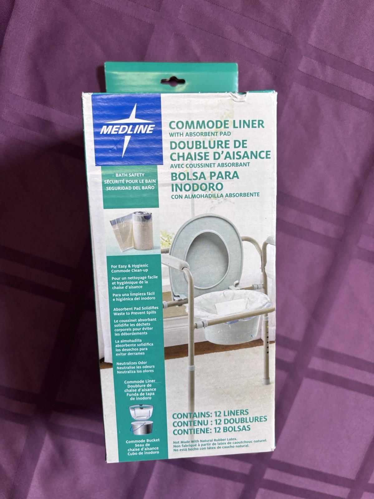 Medline Commode Liner with Absorbent Pad 12 Counts Easy Tie Drawstring Bath Safe
