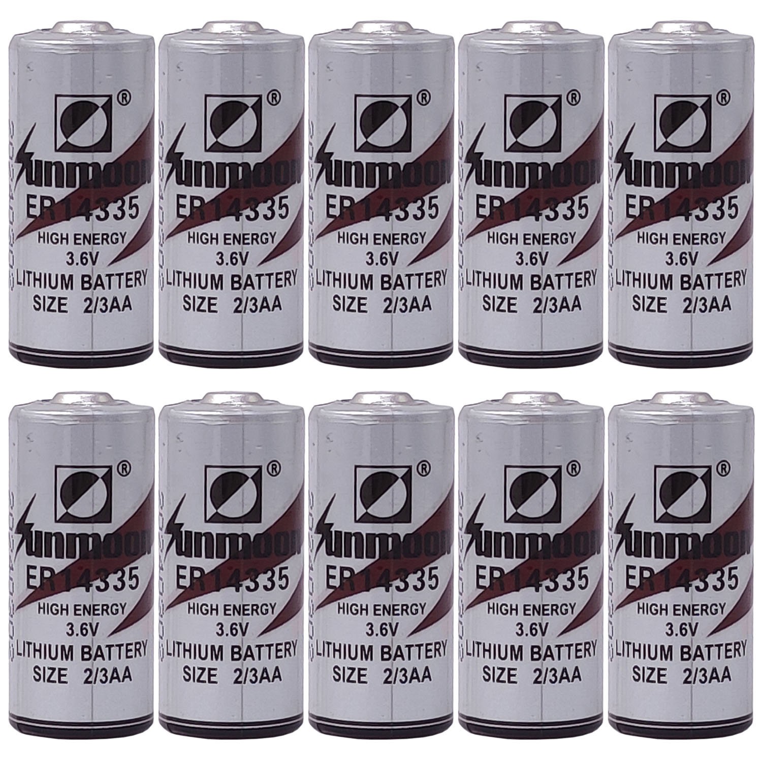 10Pcs 3.6V 1650mAh ER14335 SUNMOON 2/3AA Battery Non-rechargeable Battery