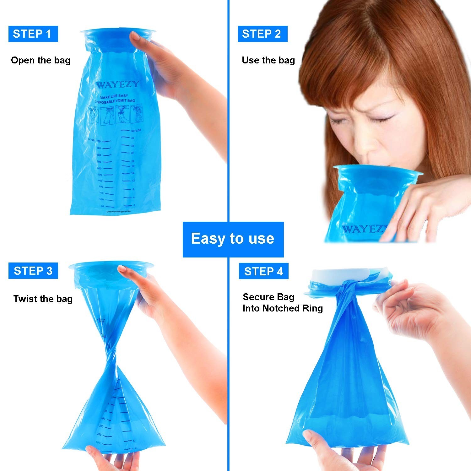 Disposable Vomit Bags 50 Pack – Medical Grade Emesis Bags for Travel & Nausea, L