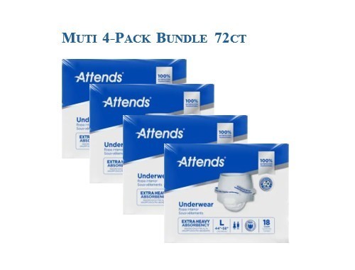 Lot of 4 Attends Adult Underwear Large L 44″-58″ Extra Heavy Absorbency 72 Count
