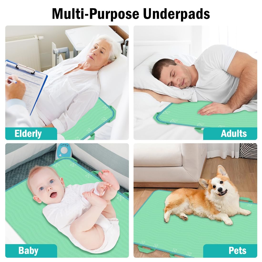 i COVER 34″x36″ Positioning Bed Pad with Reinforced Handles, 2 Pack Waterproo…