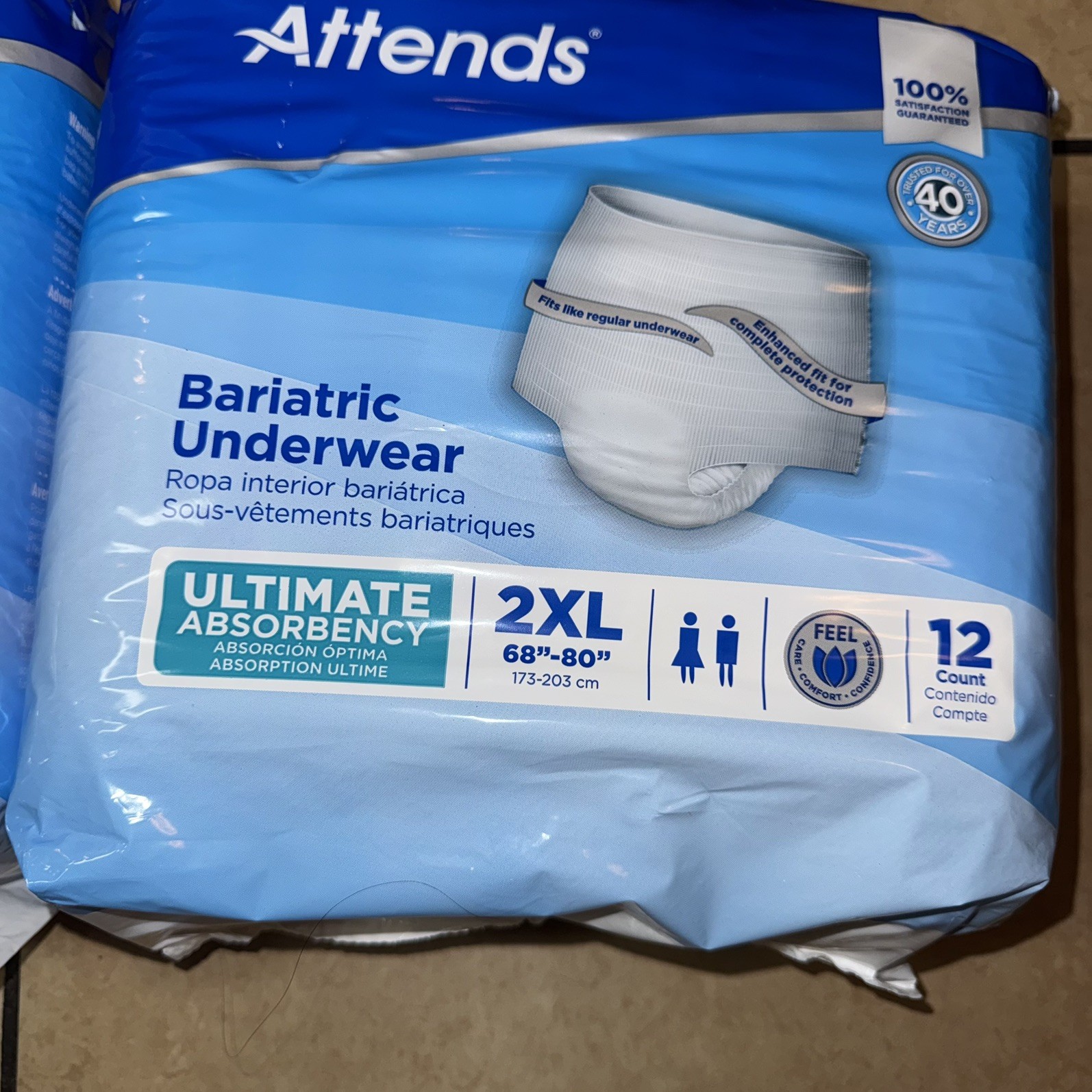 Adult Incontinence Underwear Attends Bariatric XXL 68–80″ 12 Count lot of 2
