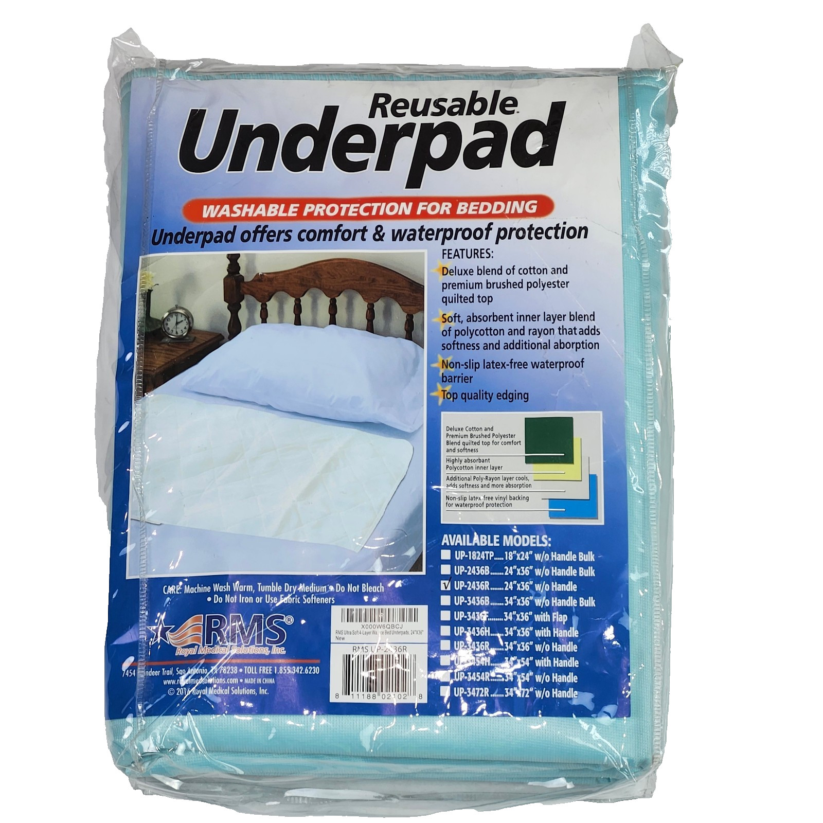 RMS Reusable Underpad Washable Protection For Bedding Size 24″ x 36″