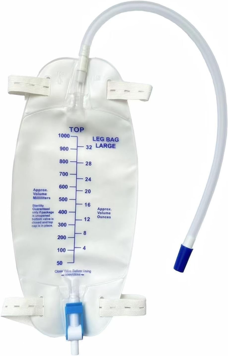 Comfortable 3 Pack Easy-Tap Urinary Leg Bags 32 Oz – With Cloth Straps & Tubing