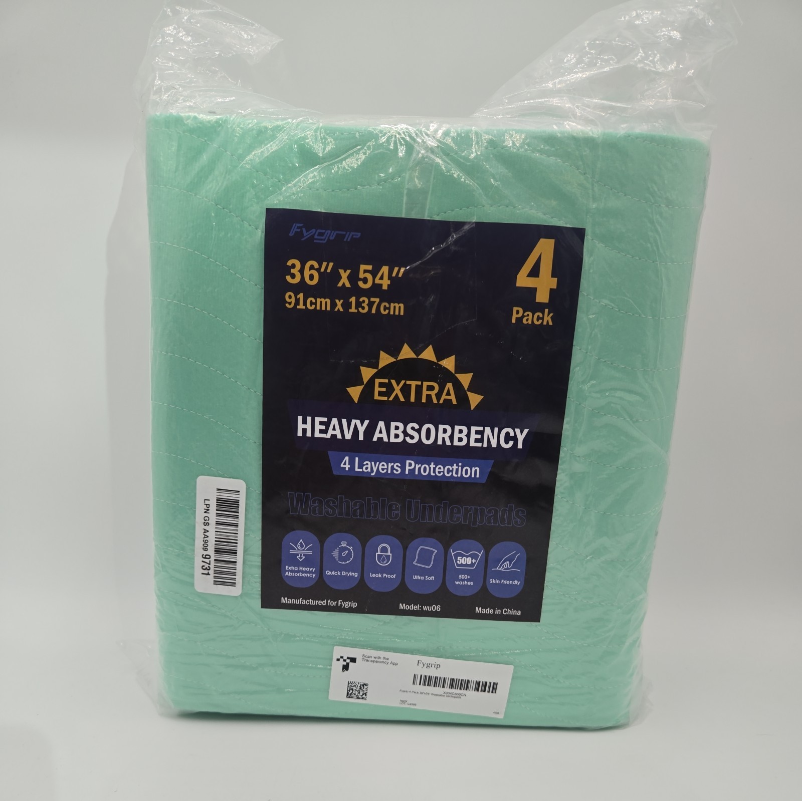 4 Pack 36” x 54” Extra Heavy Absorbency Washable 4 – 36″ x 54″, Green
