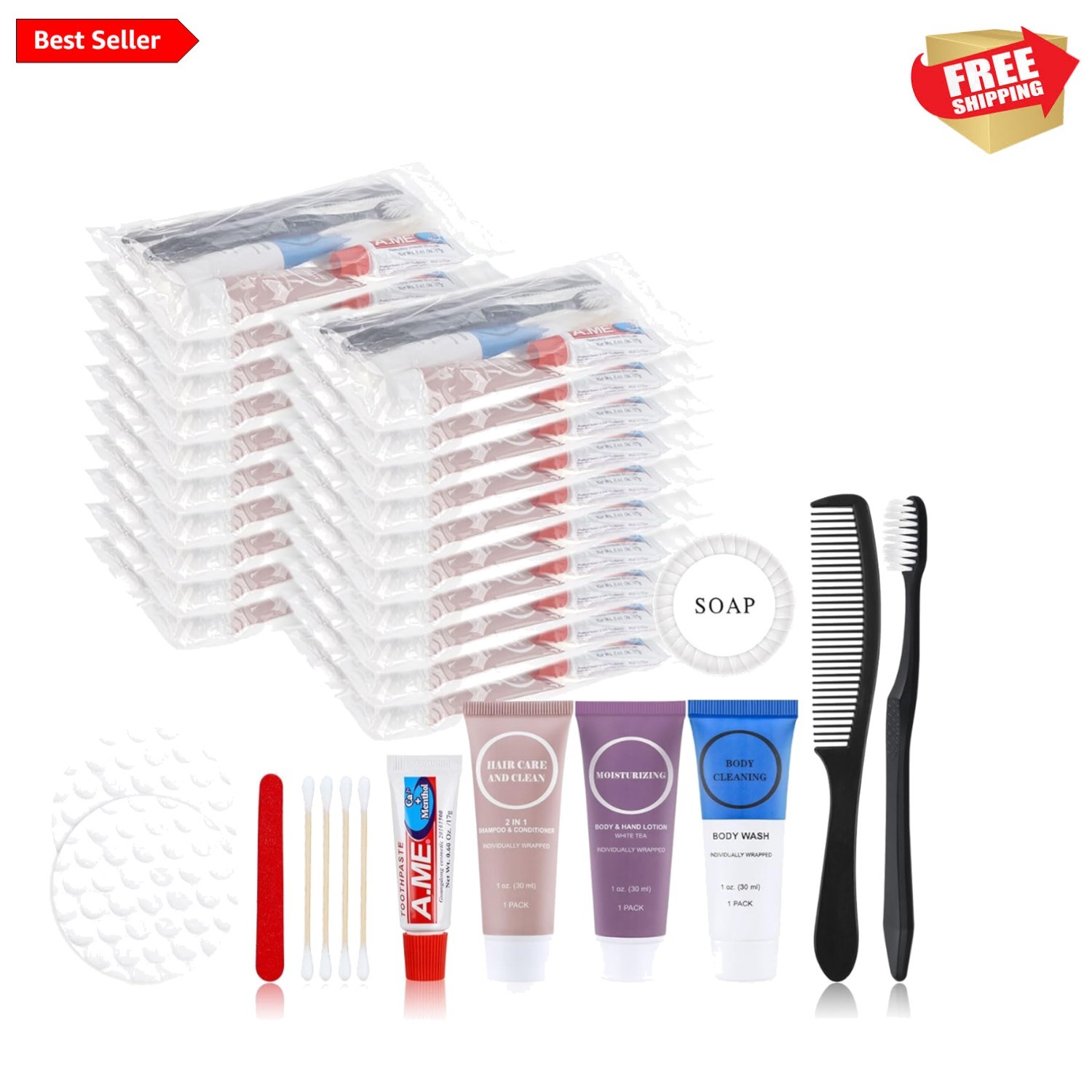 7-in-1 Portable Travel Toiletries Kit – Individually Wrapped Essentials for All
