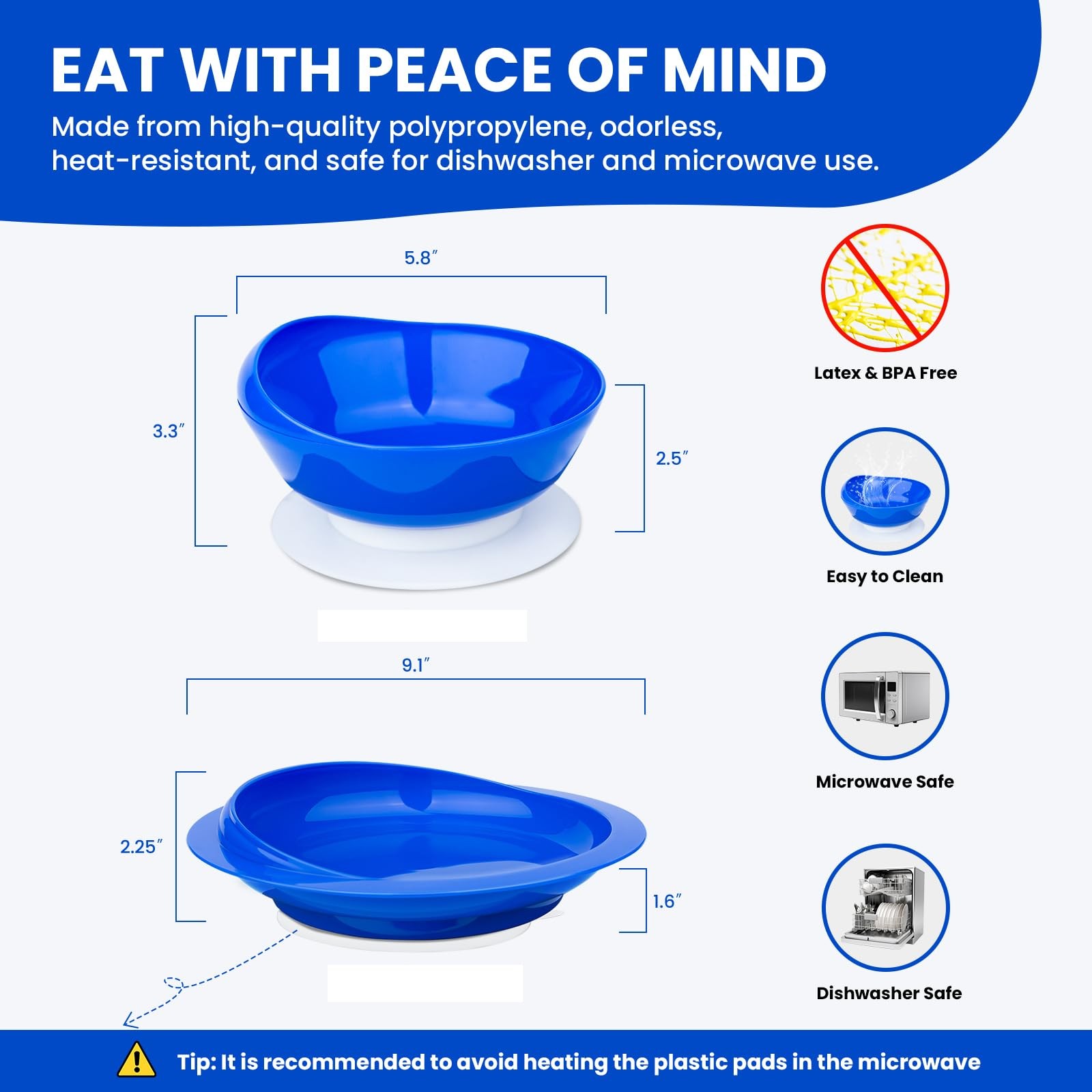 Spill Proof Scoop Plate and Bowl with Non-Skid Suction Base, Adaptive Self-Fe…