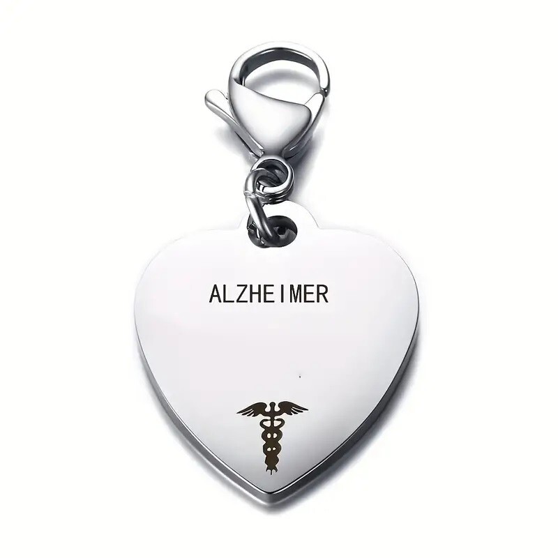 Alzheimer Medical Alert Pendant Keyring Stainless Steel w/ Lobster Claw Clasp