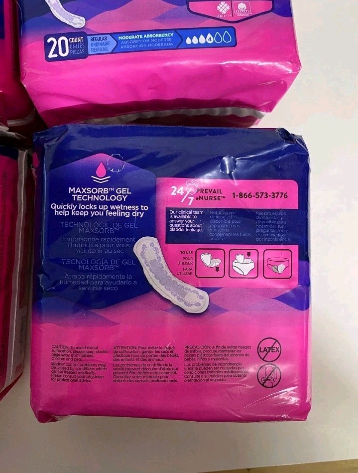 Prevail Daily Pads for Bladder Leaks Women’s Regular 20 Count Pack Lot of 4 PKS