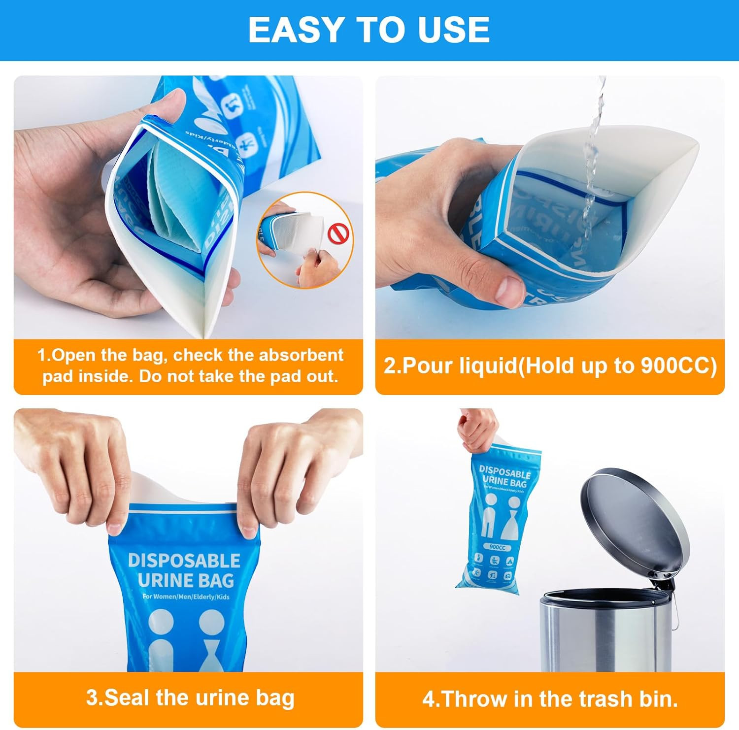 12/24 Pcs Disposable Urine Bags, 900ML Pee Bags for Travel for Women and Men, Em