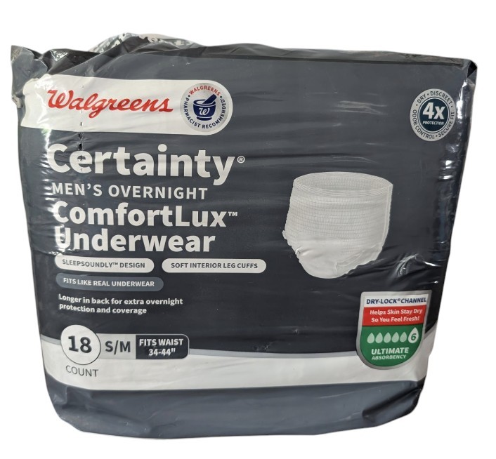Certainty Aduly Men’s ComfortLux Underwear Diapers SMALL/MEDIUM 18 COUNT NEW