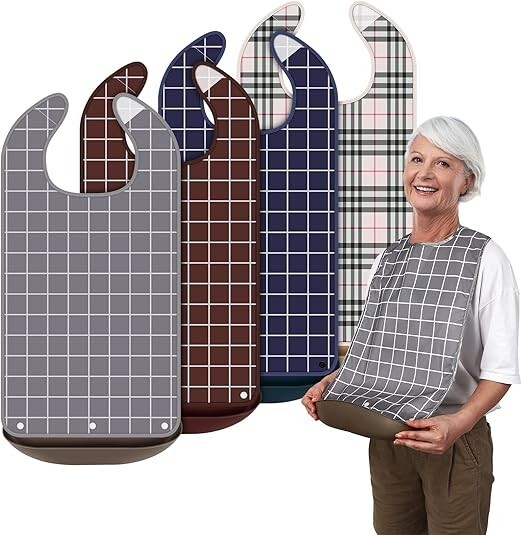 Adult Bibs for Men Women Eating Washable – 4 Pack Bib for Reusable Elderly Ad…