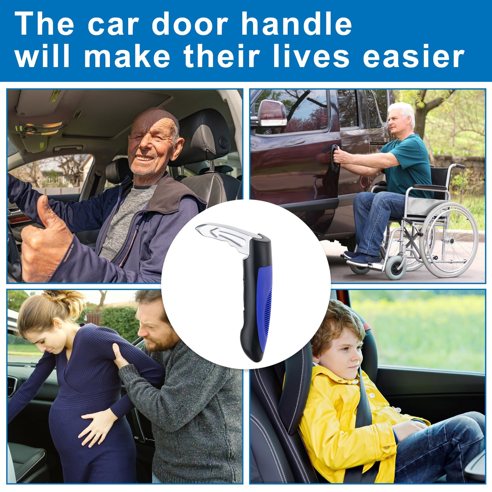 Husfunov Car Door Handle for Elderly, Assist Support Blue-1Pcs