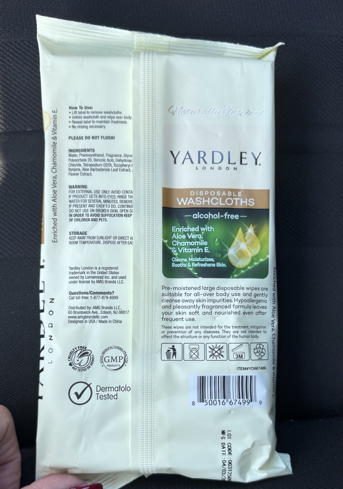 Yardley of London 18 Large Disposable Washcloths/Wipes Aloe Chamomile