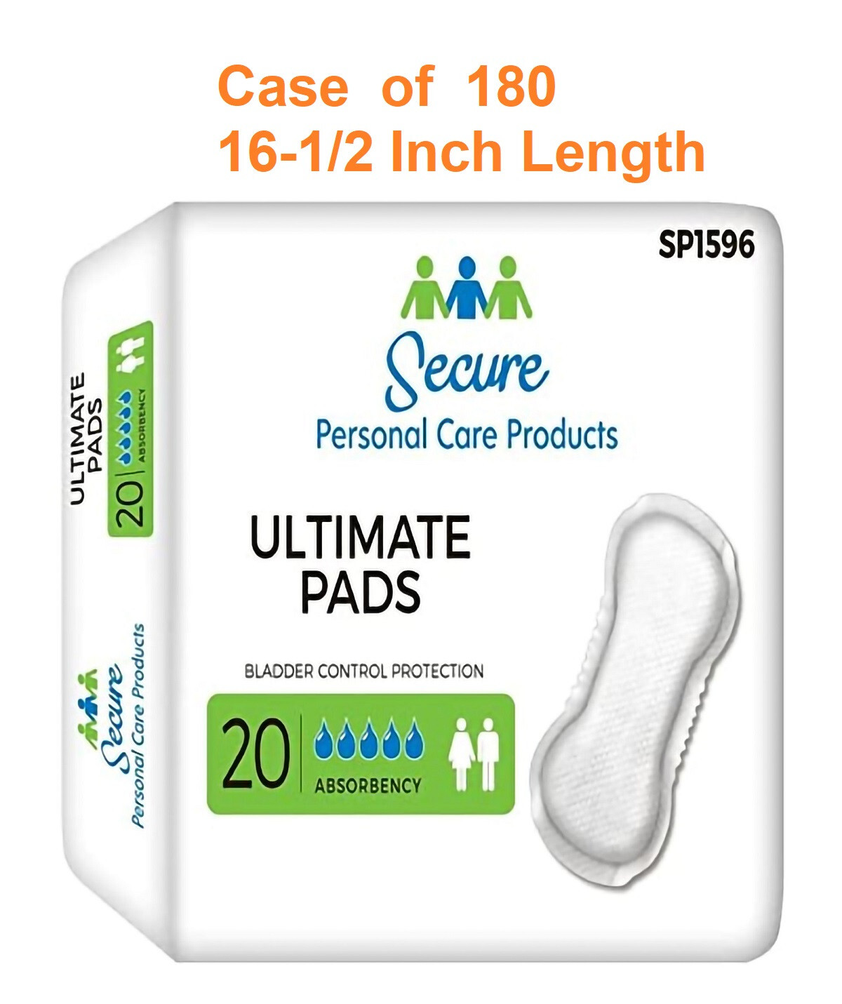 180 Ct. Bladder Control Pad Secure Ultimate Pads Super Heavy Absorbency SP1596