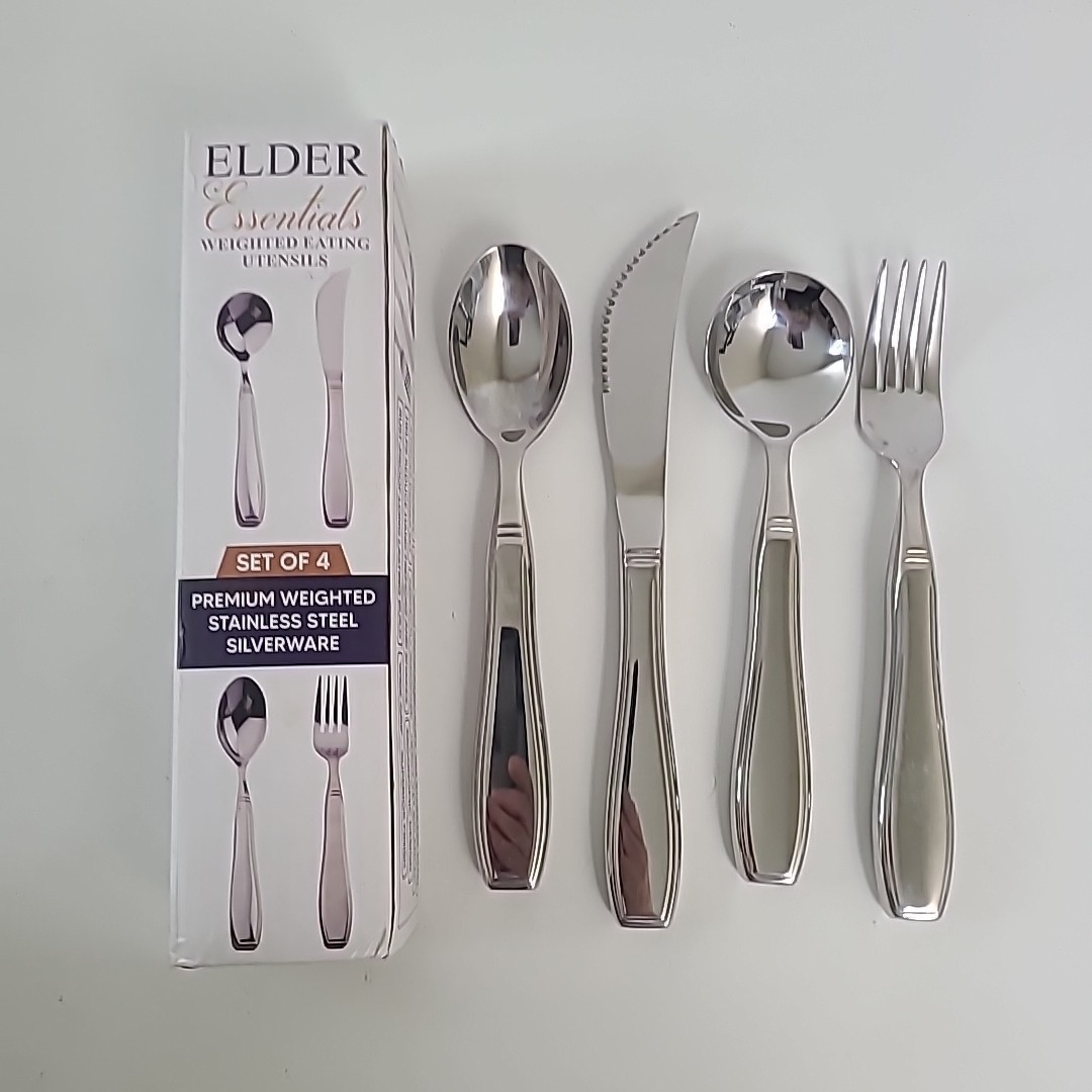 Elder Essentials Weighted 304 Stainless Steel Silverware 4 Piece Eating Utensils
