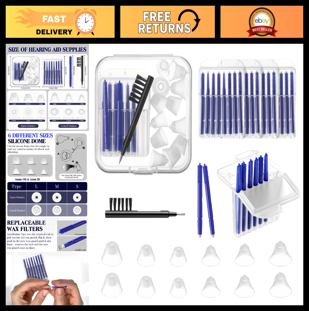 Hearing Aid Wax Guard Kit – 12 Pcs, Cleaning Tools, Silicone Domes, Brush & Case