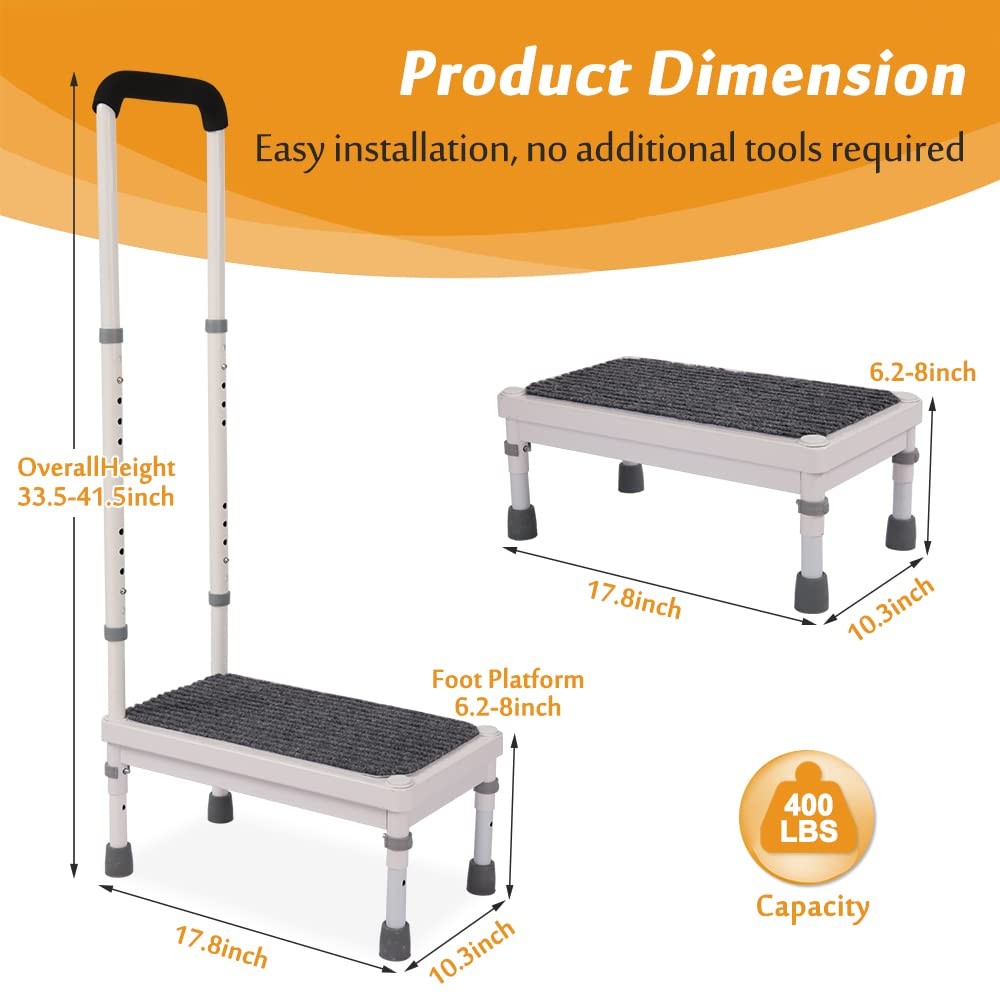 Step Stool with Handle for Elderly Adults, High Beds Steps Heavy Duty Metal S…