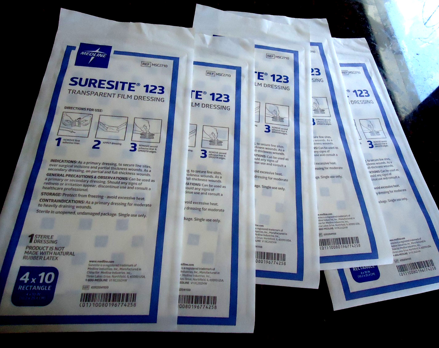 Lot of (5)pc-MEDLINE SURESITE 123 4″ X 10″ STERILE TRANSPARENT DRESSING