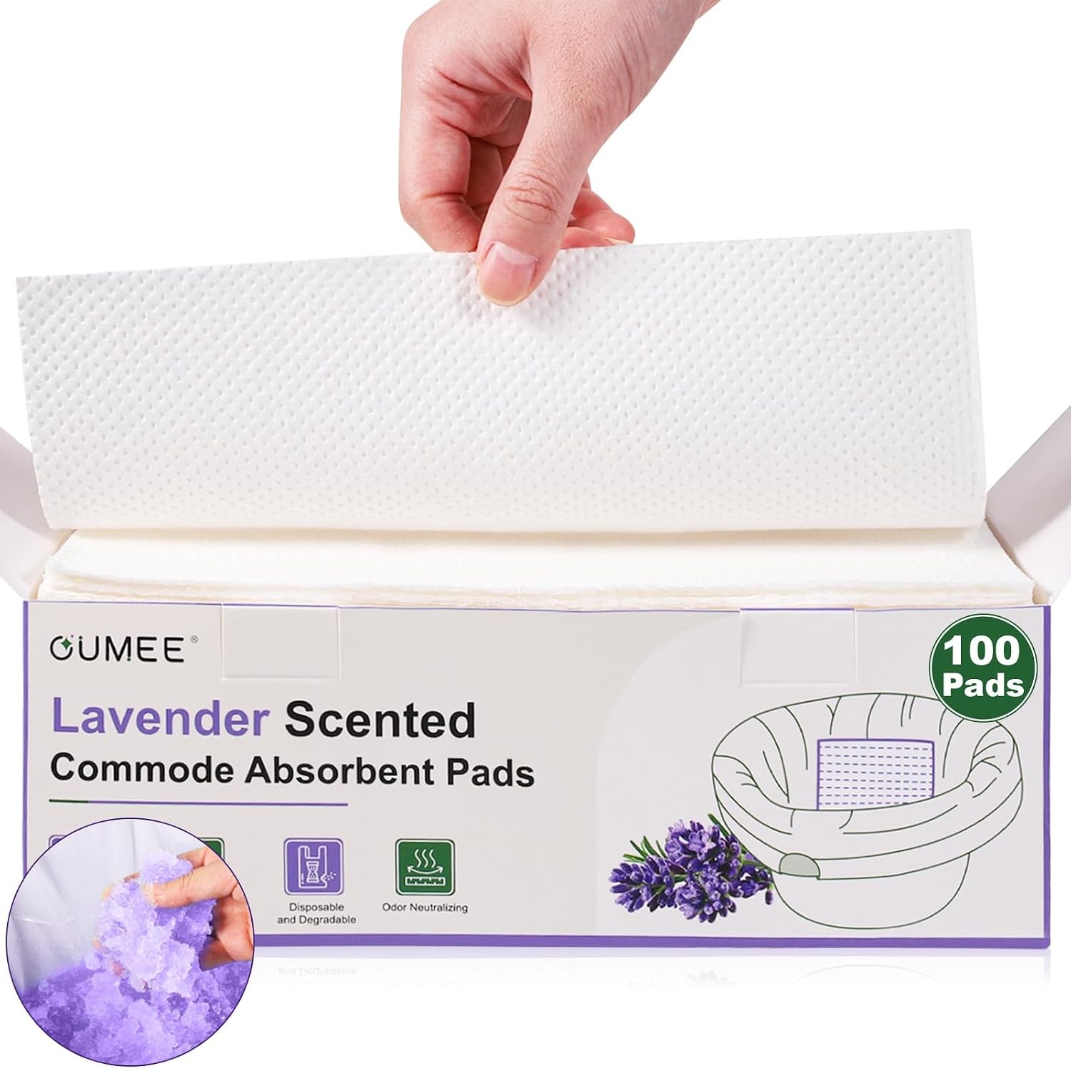 100PCS Lavender Scented Commode Absorbent Pads for Bedside Commode Bucket – Medi
