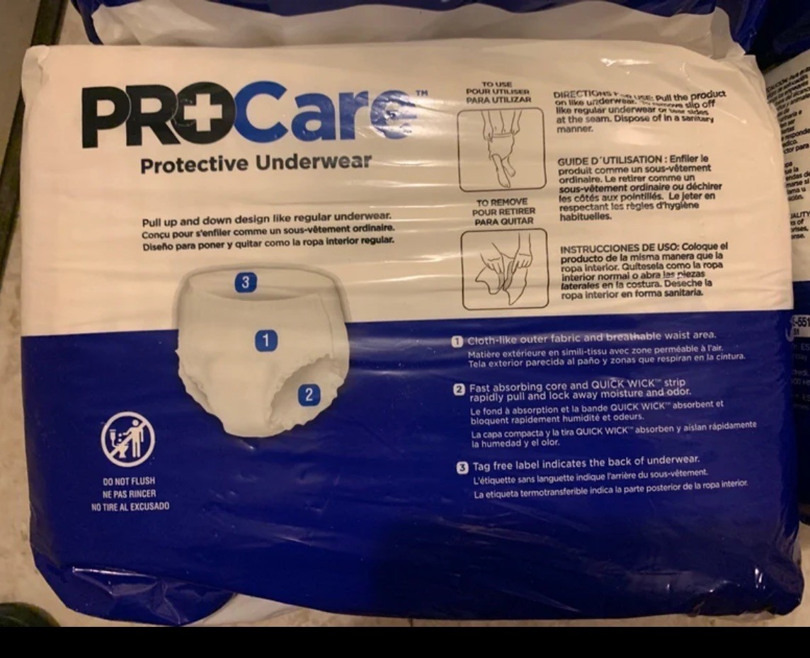 Lot of 72 ProCare Protective Underwear Adult Diapers Large Size 44″ To 58″