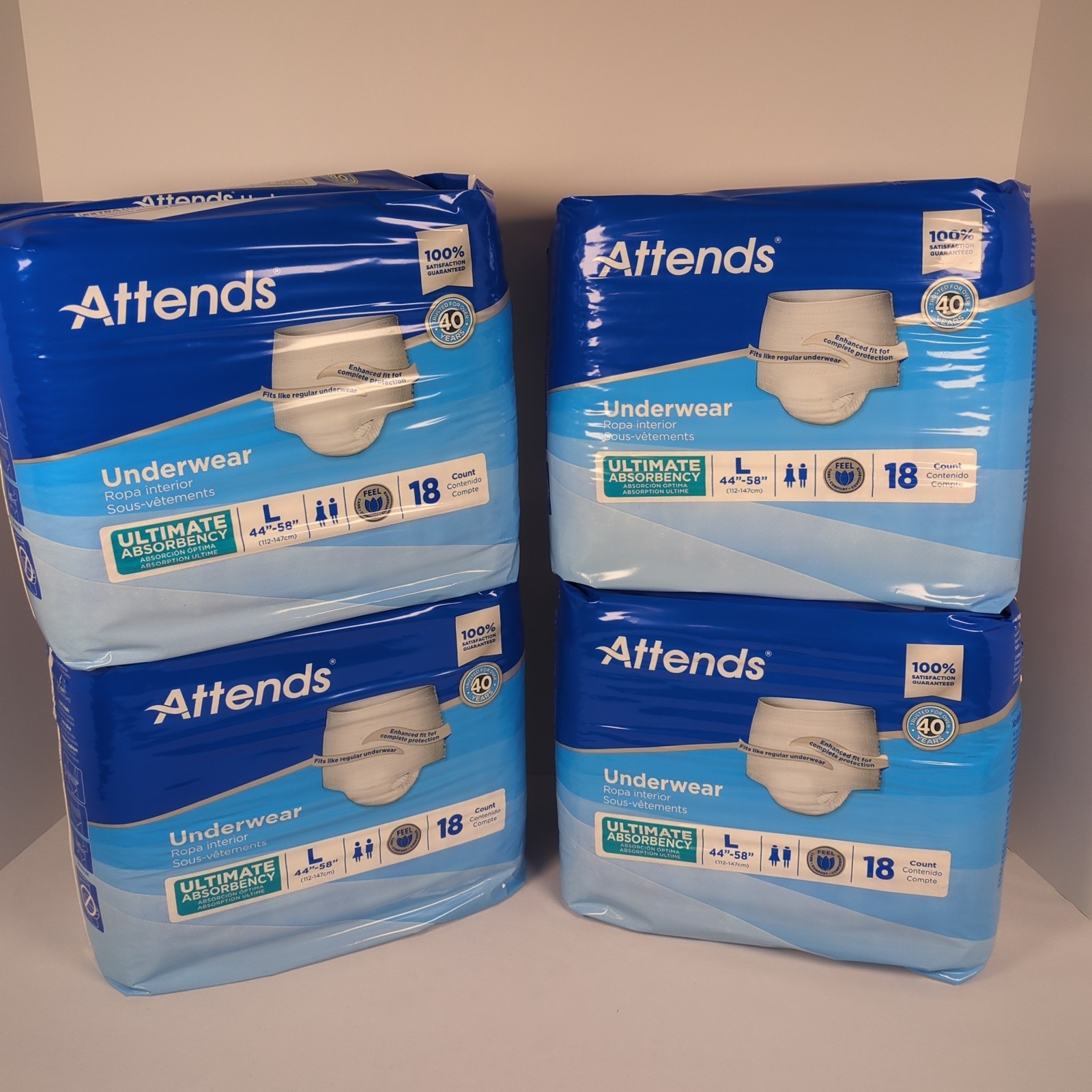 Attends Disposable Underwear Large Ultimate Absorbent 44″-58″ 72 Count Full Case
