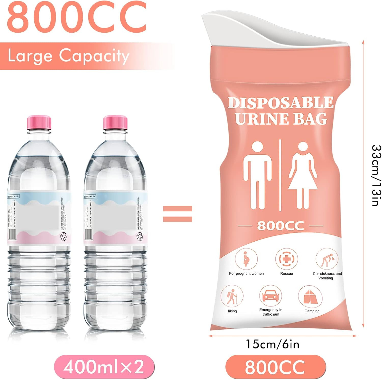Disposable Urine Bag, 12/24 PCS Pee Bags for Travel for Women/Men, 800ML Emergen