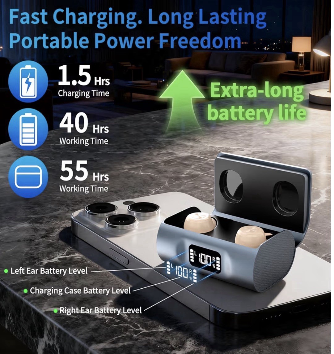 OTC Rechargeable Hearing Aids Noise Canceling 25+Hr Battery Seniors Adults