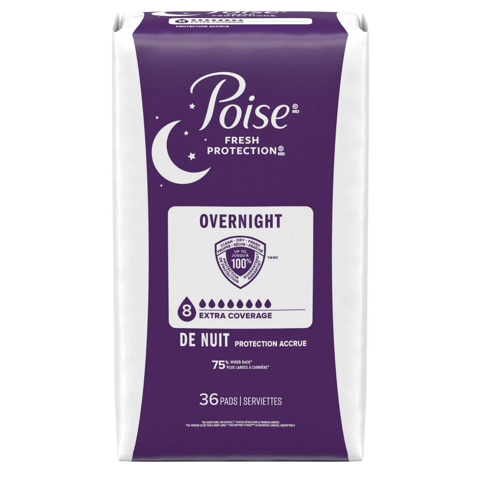 72 ct Poise Overnight Incontinence Postpartum Pads for Bladder Leak 8 Drop Extra