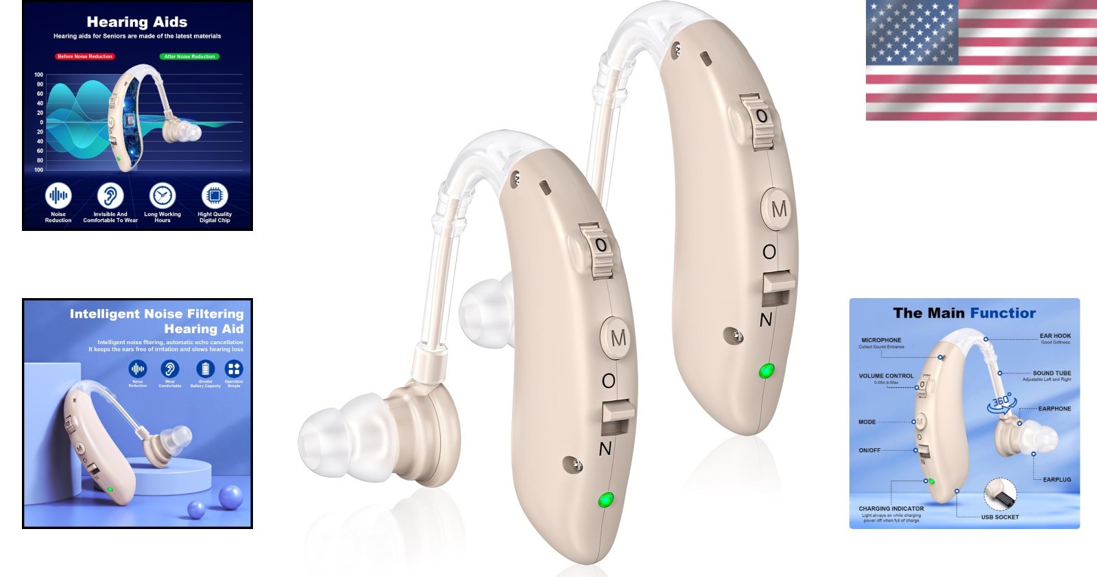Rechargeable Digital Hearing Aids with Noise Cancellation & Volume Control